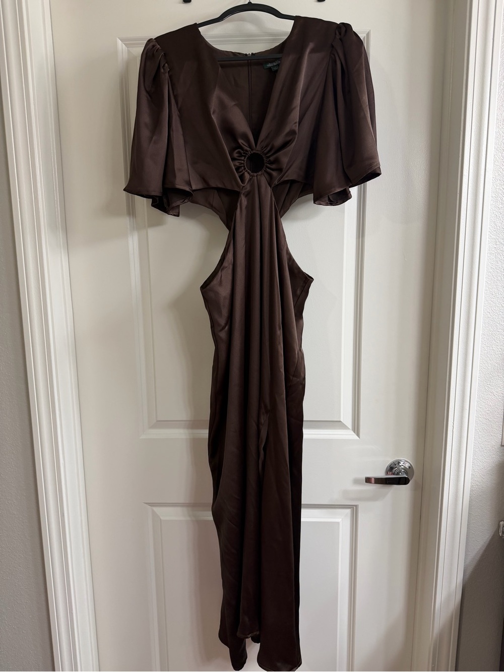 Target Brown Satin Cutout Maxi Dress with Ring Detail